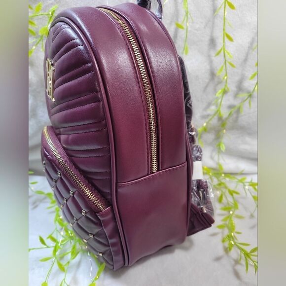 NWT Badgley Mischka Pocket Studded Backpack in Plum - Picture 5 of 14